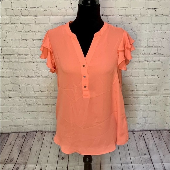 Zac & Rachel Tops - Zac & Rachel Ladies Small Coral Flutter Sleeve Silver Button Blouse Top